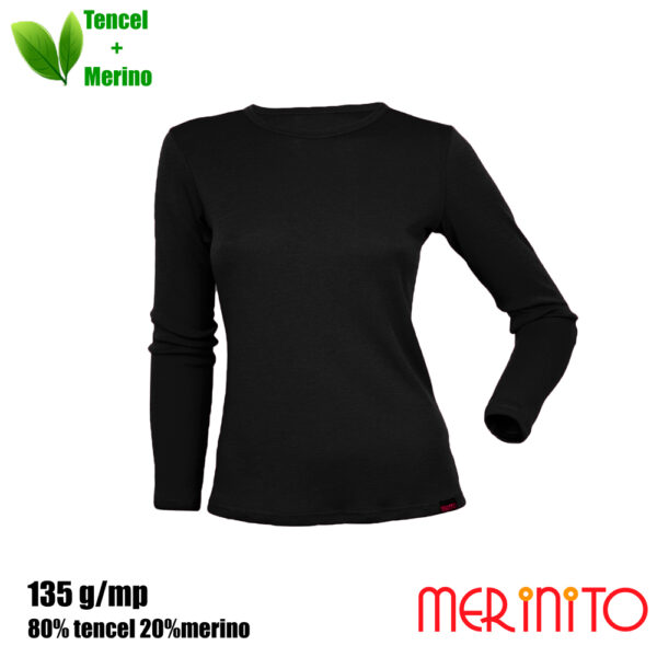Bluză femei Merinito 80% tencel și 20% lână merinos – Black Graphite