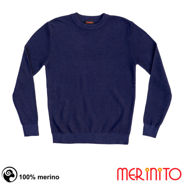 B122_NCR - Pulover barbati Merinito Rib Crew 100% lana merinos Navy Crew